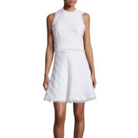 NWOT Rebecca Taylor Ivory Cotton Textured Tweed Frayed Hem Skirt White - Picture 3 of 16